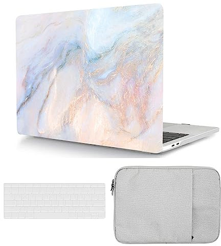 Hülle Kompatibel mit Neues MacBook Air 15 Zoll 2023 Freisetzung A2941 M2 Chip mit Retina Display Touch ID, Plastik Schützend Hartschale Snap Case & Tastaturabdeckung & Tasche, Hellrosa Marmor