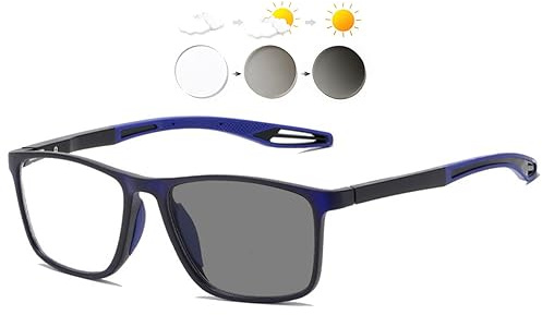 KOOSUFA Selbsttönende Lesebrille Blaulichtfilter Photochrome Herren Damen | Federscharnier, Leicht TR90 Rahmen, UV-Schutz, Sonnenlesebrille, Rechteckiger, Lesehilfe 0.0 1.0 1.5 2.0 2.5 3.0 3.5 4.0