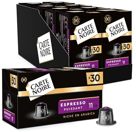 CARTE NOIRE - Capsules de Café Espresso Puissant N°11 Compatibles Nespresso-Café Pur Arabica-Lot de 30 x 8 Capsules Aluminium-Fabriqué en France (240 capsules)