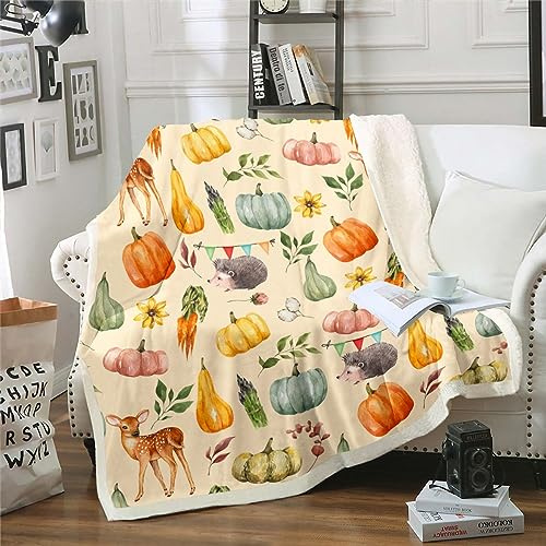 Herbst Saison Decke Nette Cartoon Igel Sika Hirsch Wurf Decke für Jungen Mädchen Thanksgiving Tag Geschenke Fleece Decke Farm Ahornblatt Kürbis Fuzzy Decke Herbst Ernte Sherpa Decke 130x150cm
