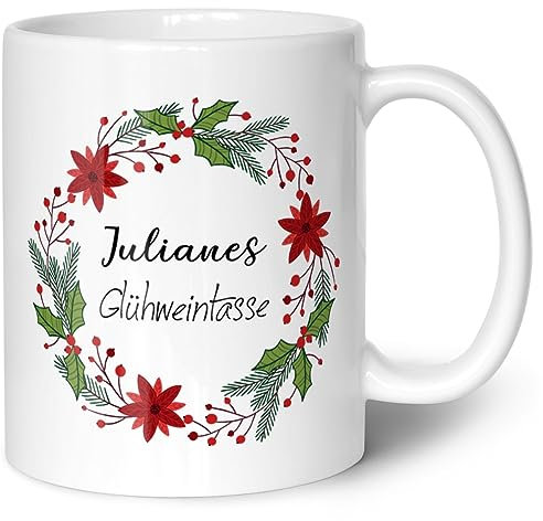 GRAVURZEILE personalisierte Tasse mit Weihnachtsmotiv - Glühweintasse - Weihnachtstasse mit Namen - Geschenke für Frauen & Männer - Geschenk zu Wichteln Weihnachten und Nikolaus - Weiß