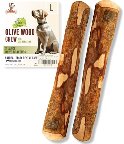 Matchpet Olive Wood Chew Stick for Dogs L — 2 Pack Durable Splinter-Free Olivewood Dog Bone Chewing Stick, for Large Dogs & Aggressive Chewers 26–35 kg, Natural Dental Care, Long-Lasting Dog Toy