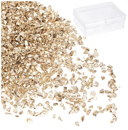 sourcing map 50g Crushed Glass 1-3mm Shiny Electroplating Irregular Broken Glass Chips for Crafts DIY Resin Art Decoration Mold Vase Filler, Champagne Gold