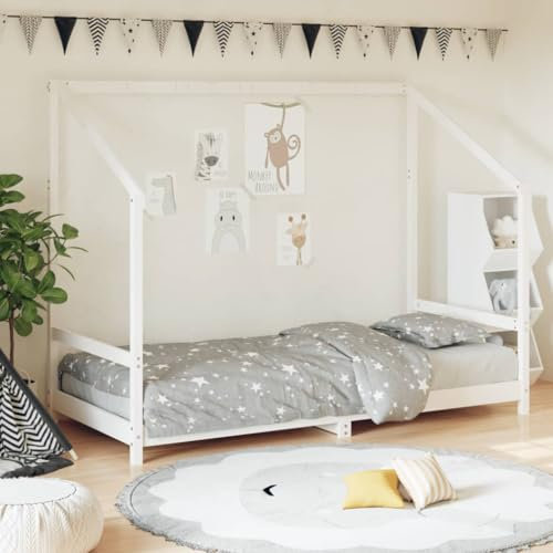 Gecheer Kinderbett Hausbett mit Schubladen Bettenhaus Spielbett Kinder Bett Kinderhaus Schwarz 80x160 cm Massivholz Kiefer