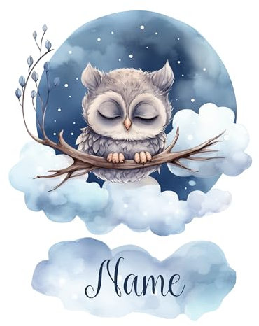 GRAZDesign Wandtattoo Eule mit Namen personalisiert für Babyzimmer Kinderzimmer für Jungen und Mädchen, über Bettchen - 64x50cm