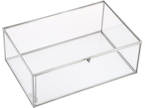 Hipiwe USSN202312DUH Vintage-Glasbox mit Deckel, rechteckig, für Schmuck, Schmuck, Parfüm, silberfarben, Kosmetik, Heimdekoration, Akzent, dekorative Glasbox für Andenken, Schmuck, Parfüm, Größe XL