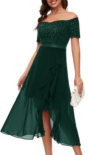 Berylove Hochzeitskleid Für Damen Brautjungfernkleid Festival Outfit Cocktailkleid Elegant Für Hochzeit Abendkleid Glitzer Lang BLP7085 DarkGreen S