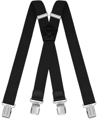 HNOOM Hosenträger für Herren Damen: Breit 3.8 cm, Einstellbar und Elastisch Arbeitshose Hosenträger, 4 Starken Metall Clip, X Form, Einheitsgröße für Männer und Frauen (Schwarz)