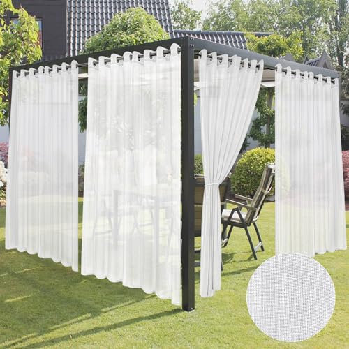HolidayIdeas Durchsichtige Outdoor-Vorhänge für Terrasse, wasserdicht, Leinen, Halbvoile, weiße Vorhänge, Sonnenfilter, Privatsphäre, extra breite Vorhänge für Pavillon, Veranda, Pergola, 274 x 274