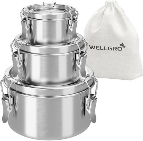 WELLGRO Edelstahl Dosen Set rund - 250 ml 480 ml 780 ml auslaufsicher Metall Brotdose Lunchbox