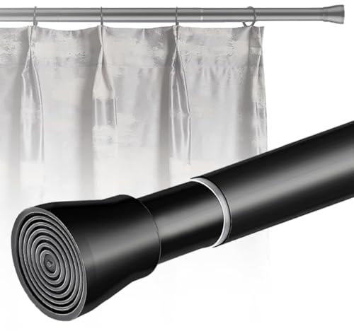2 Stücke Duschstange ohne Bohren Gardinenstange Zum Klemmen Kleiderstange Ausziehbar Teleskop Vorhangstange Klemmstange für Gardinen (Schwarz 67-85CM, 25mm Durchmesser)