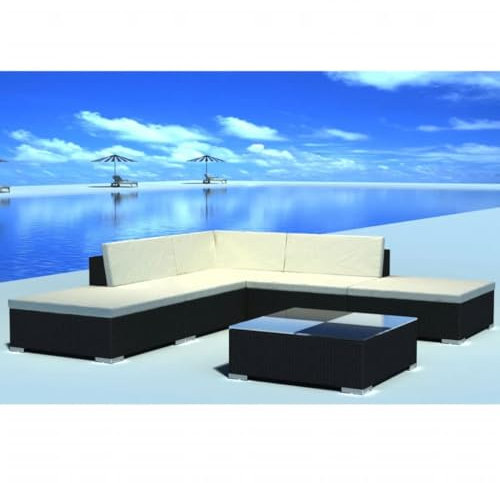 Willood 6tlg. Garten Lounge-Set Sofagarnitur mit Auflagen Poly Rattan Schwarz