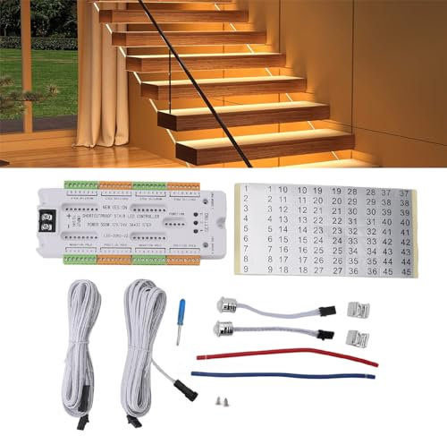 Asixxsix Controlador de Luz de Escalera con Sensor de Movimiento LED Inteligente, 32 Canales, Kit de Iluminación de Escalera con Luces de Paso LED Automáticas, 4 Modos Ajustables