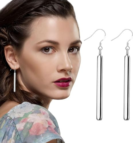 Minimalistische Stab Ohrringe Einfache Lange Stange Baumelnde Ohrringe 925 Sterling Silber baumelnde Ohrringe hypoallergene Stange Tropfenohrringe (Stab)