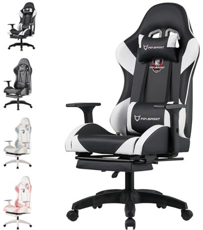 K IKIDO Gaming Stuhl, Ergonomischer Gamingstuhl, Höhenverstellbarer Bürostuhl - Computerstuhl mit Fußstütze, 155° Neigung, mit Kopfstütze und Lendenkissen, für Zuhause und Büro (Schwarz)