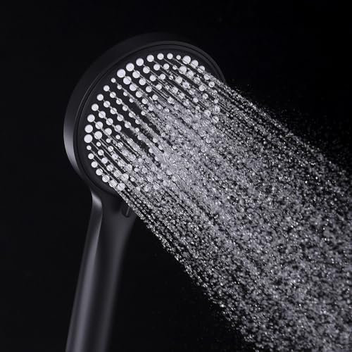 Decaura Pommeau de douche avec trois types de jets, Douchette à main salle de bain 120mm grande panneau economie d'eau Noire Matte