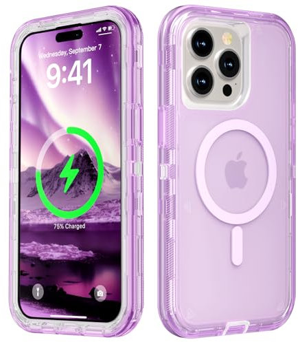 Follaroma for iPhone 15 Pro Max Case, Compatible with MagSafe, Dual Layer Transparent Magnetic Phone Cases, Heavy Duty Shockproof and Anti-Drop Protective Cover for iPhone 15 ProMax, 6.7'', Purple
