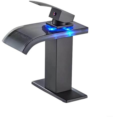 Feegow Basin Taps Mixer Waterfall Bathroom Sink Tap Mixers, LED Light Faucet - Changing On The Water Temperature - Basin Sink Tap in Bathroom Kitchen