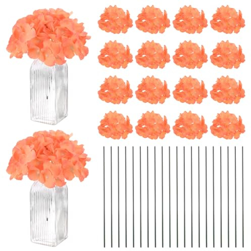 M METERXITY 40-Pack Silk Hydrangea Flowers with 40pcs Stems, Orange Yellow | Artificial Flowers Head, Full Hydrangea, For Home Decor, Wedding, Christmas, DIY, Party, Garden