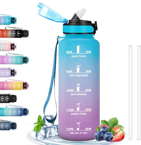 Gourde, Gourde 1,5L anti Fuite, Gourde Paille qui Peut être Transporté avec Vous, Gourde Sport avec Marqueur de Temps, Facile à Nettoyer, Botella Agua pour Running, Vélo, Musculation, Randonnée, Yoga