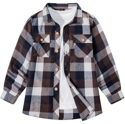 JACKETOWN Chemise à Manches Longues pour Enfant Garçon Chemise à Carreaux Boutonnée Haut Décontracté en Coton Chemise Haute pour Enfant avec Poche Poitrine