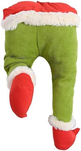 NEW-YIJUNSHUN Christmas Green Grinch Elf Legs Ornaments ，Stuffed Leg Christmas Holiday Home Party Animated Xmas Kicking Legs Holiday Fireplace Decorations for Holiday Party