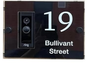 Ring Acrylic Doorbell Sign, Modern PRO 2 Hard Wired House Number Signage (Silver)