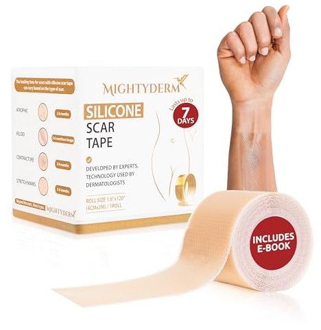 MightyDerm Silicone Scar Sheet - Rouleau de pansement en silicone médical pour césarienne, cicatrices chirurgicales et acné - 4 cm x 3 m