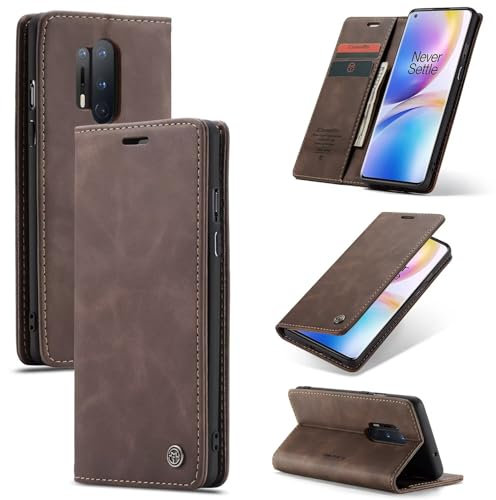 SLWYF Handyhülle für OnePlus 8 Pro Hülle Premium Lederhülle Klappbar Flip Case Tasche Magnet Kartenfach Standfunktion Klapphülle Schutzhülle für OnePlus 8 Pro, Kaffee