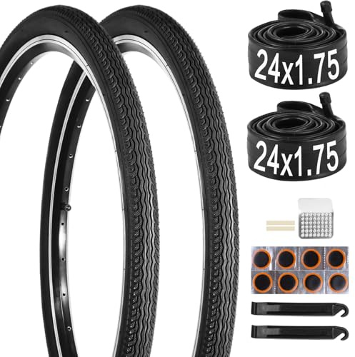 yeesport 2 Stück 24x1.75 Fahrradreifen 47-507 Set mit Schläuchen 24x1.5-1.75 MTB fahrradmantel 24zoll fahrradreifen 24 Zoll faltreifen für Offroad Trail Waldweg Mountainbike Reifen 24 Zoll Ersatz