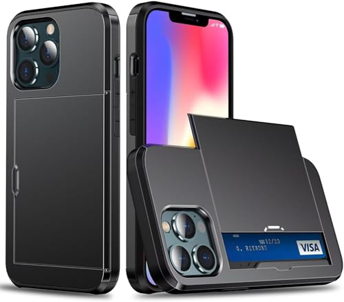 xinyunew Coque Portefeuille pour iPhone 15 Pro Max avec Porte-Cartes, Étui de Protection Téléphone Double Couche Antichoc, Fente Cachée Coulissante, Antichoc TPU+PC Housse Portefeuille - Noir