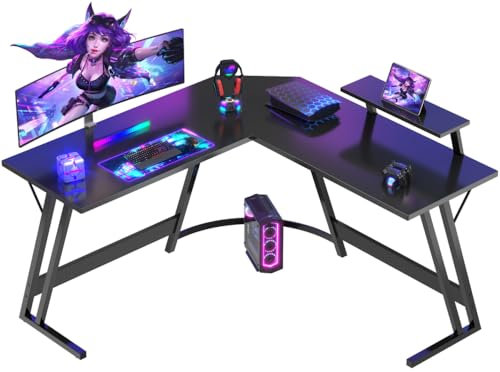 Devoko 130 x 130 cm Scrivania Gaming Angolare, Scrivania Angolare con Supporto per Monitor per Lo Studio, Il Gioco E Il Lavoro, Scrivania Gaming Ergonomica(Carbonio Nero)