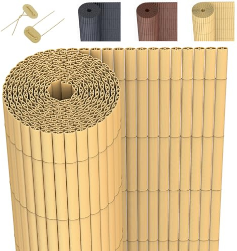 DVAURLIAN PVC Sichtschutzmatte, Balkon Sichtschutz mit Kabelbindern, Sichtschutzzaun Wasserdicht Windschutz für Garten, Balkon und Terrasse (Bambusgelb, 100x400cm)