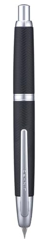 Jinhao 10 Serie Press Füllfederhalter, gewellt, mattschwarz, Chrom, einziehbar, feine Feder, mit Tintenkonverter und Stiftebox aus Metall (Silber-Clip-Version)