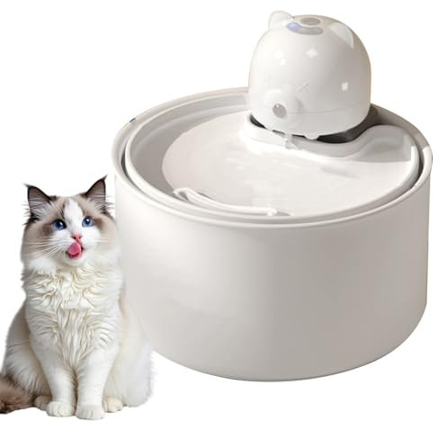 PJDDP Fuente De Cerámica para Perros Y Gatos 3.2L, Fuente para Gatos Sin Cable, Automatico Dispensador Agua Gatos con Bateria 3000Mah Recargable,Blanca
