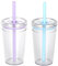 Yisituo 2 Pack 450ml Clear Plastic Iced Coffee Travel Cups, Reusable with Lids and Straws, for Cold Hot Beverages (2, Purple, Blue)