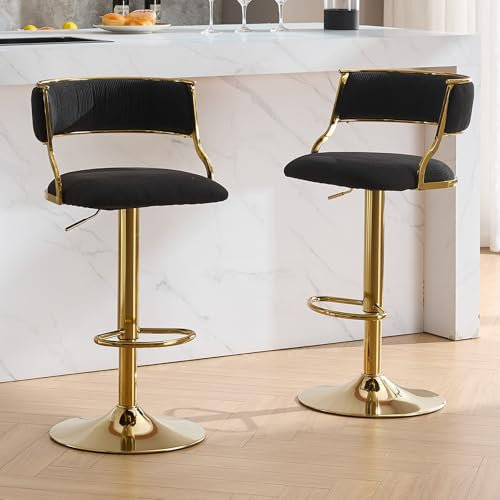 Ya-Home Barhocker 2er Set aus Samt Barstuhl drehbar Tresenhocker Bistrohocker höhenverstellbar Küchenhocker mit Fußstütze 360° Drehstuhl für Küche/Hausbar, Schwarz
