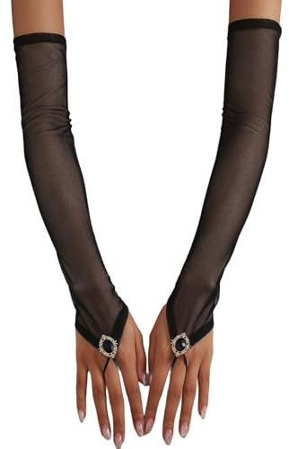 Amazleer Damen Lange Fingerlose Sheer Handschuhe Tüll Mesh Handschuhe für Hochzeit Braut Oper Party Halloween Kostüm