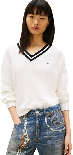 Tommy Jeans Damen Tjw RLX V-Neck Tipping Sweater Dw0dw22778 Pullover (1er Pack)