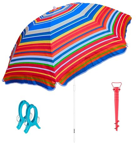 JAMAX Sombrilla Playa Grande 180 cm Inclinable Antiviento con Protección UV25+, Fibra de Vidrio, Mástil Aluminio y Bolsa Almacenaje (Colores)