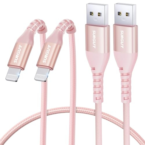 USB to Lightning Cable 0.5M [2Pack], iPhone Charger Cable for Carplay, Pink | iPhone Lightning Cable Nylon Braided Compatible with iPhone 14/13/12/11 Pro Max Mini X XS XR 8 Plus 10 SE iPad