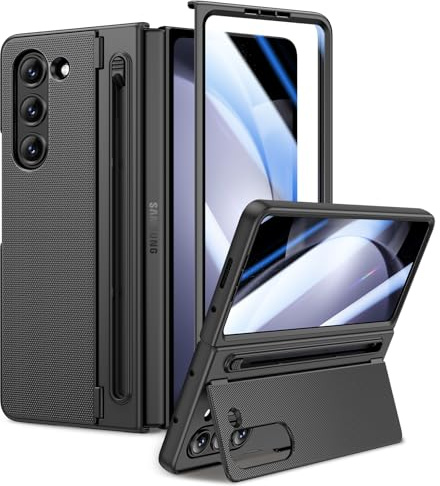 Doeshine for Z Fold 5 Case with Hidden Kickstand & Screen Protector, Black | Wireless Charging, Slim Fit Stylish Texture Non-Slip Hard Shockproof Protective Cove Case for Samsung Galaxy Z Fold 5 5G 2023