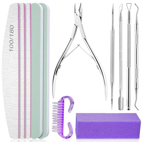 flintronic Juego de 12PCS Limas de Uñas 100/180 de Esmalte, Juego de 12PCS Limas de Uñas Profesionales, Limas para Uñas de Doble, Empujador de Cuticulas, Pulidor de Uñas, Salón, Uso Doméstico