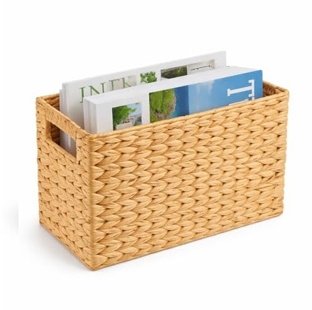 Winhub Zeitungsständer aus Wasserhyazinthe – Geflochtener Aufbewahrungskorb & Aktenhalter für Bücher, Zeitschriften und Dokumente – Natur Deko Geschenk, 39,5 x 14 x 25,3 cm