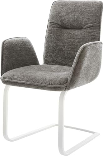 DELIFE Schwingstuhl Vinja-Flex Freischwinger flach Weiß Bouclé Soft Schlamm