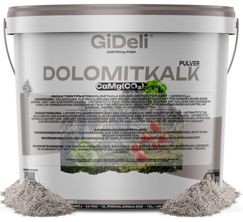 GiDeli Dolomitkalk 5 kg im Eimer - Rasenkalk Gartenkalk - Calcium Magnesium | Wiederverschließbarer Eimer, hebt den pH-Wert, feines trockenes Pulver, für Rasen und Gemüse