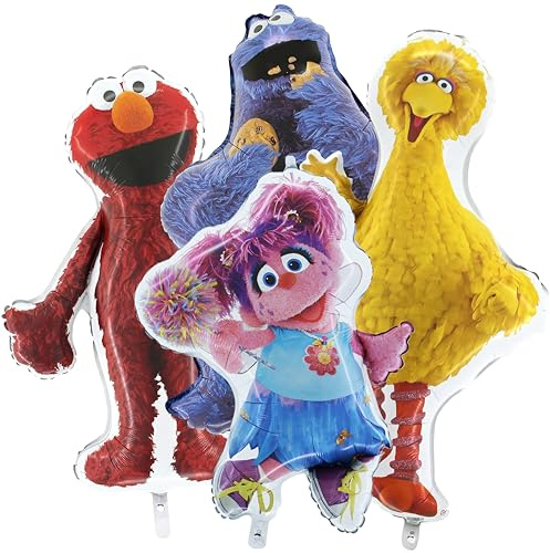 Toyland® Sesame Street 4er-Pack Jumbo-Folienballons – Abby Cadabby, Big Bird, Cookie Monster & Elmo - Kinderparty-Dekoration