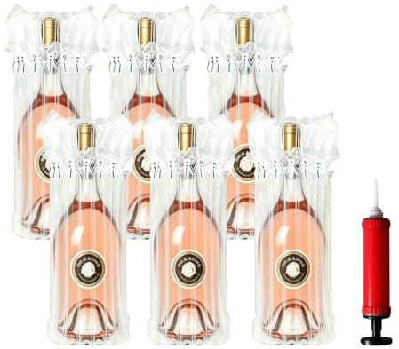 Lot de 24 Sacs Gonflables Protection Bouteille Vin avec 8 Colonnes d'Air | Emballage Bulles d’air PE/PA 750ml vin Champagne, Antichoc Transport Expédition Déménagement, Pompe Fournie