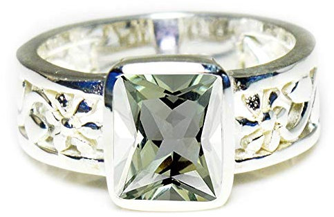 Gemsyogi Damen Herren Unisex - Sterling-Silber 925 Sterling-Silber 925 Emerald-Cut Green Grüner Amethyst