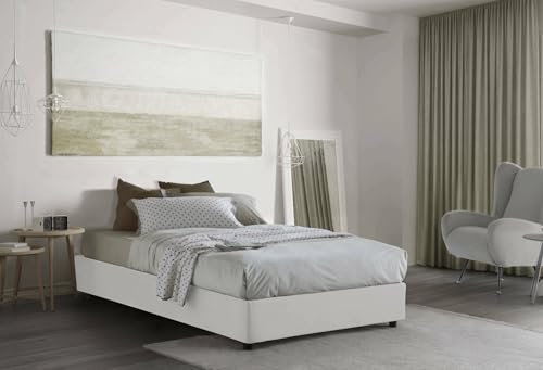 Talamo Italia Letto Piazza e Mezza Nicole, Letto Contenitore con Rivestimento in Tessuto, 100% Made in Italy, Apertura Frontale, Adatto per Materasso Cm 120x190, Bianco